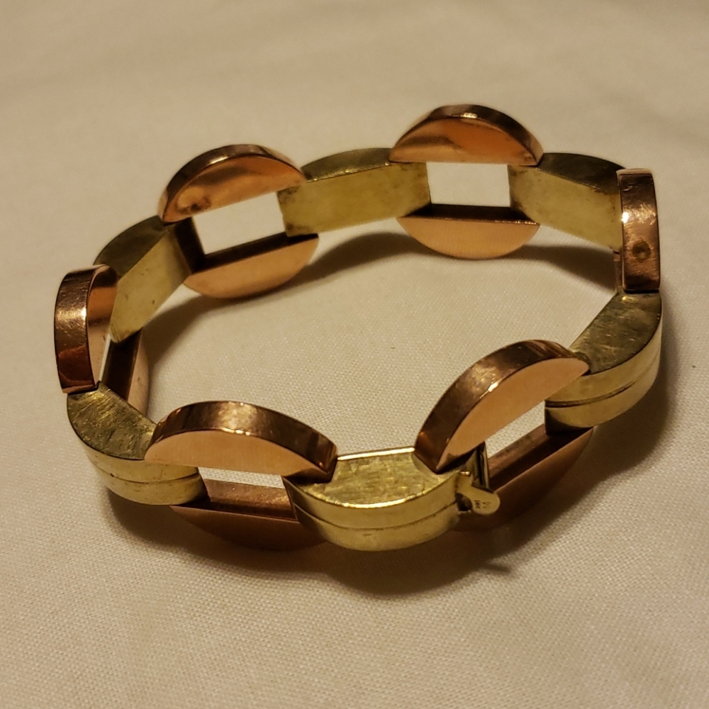 Vintage Chunky Two-Tone 14K Gold Bracelet